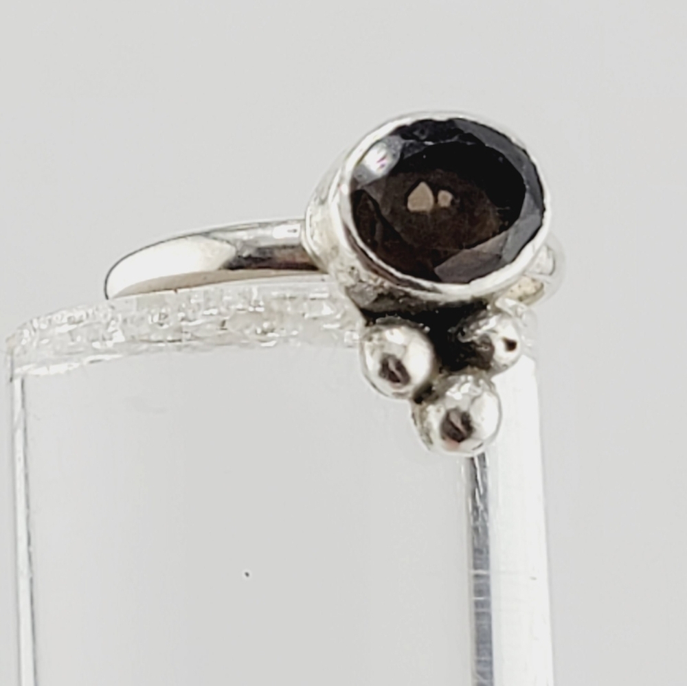 SMOKY QUARTZ CRYSTAL PRINCESS RING HANDMADE IN STERLING SILVER METAL 7.5
